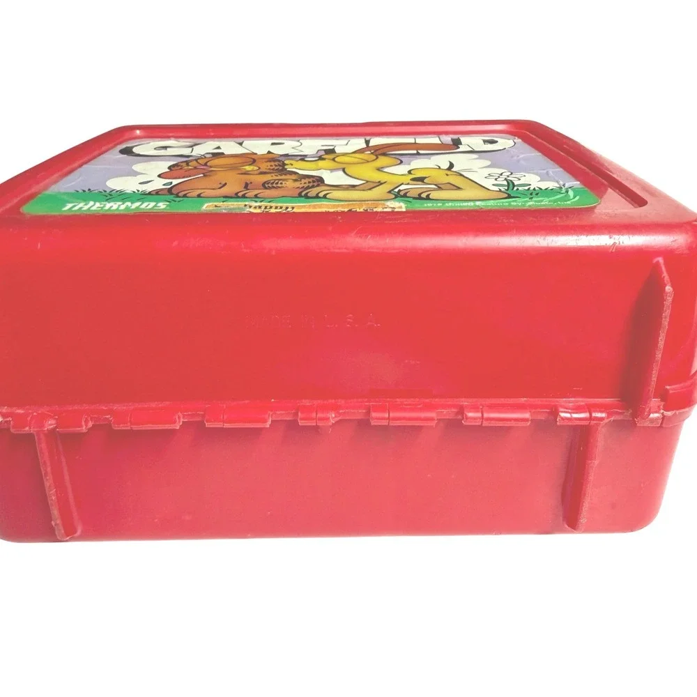 Vintage 1978 Garfield and Odie Thermos Red Plastic Lunch Box Happy Halloween